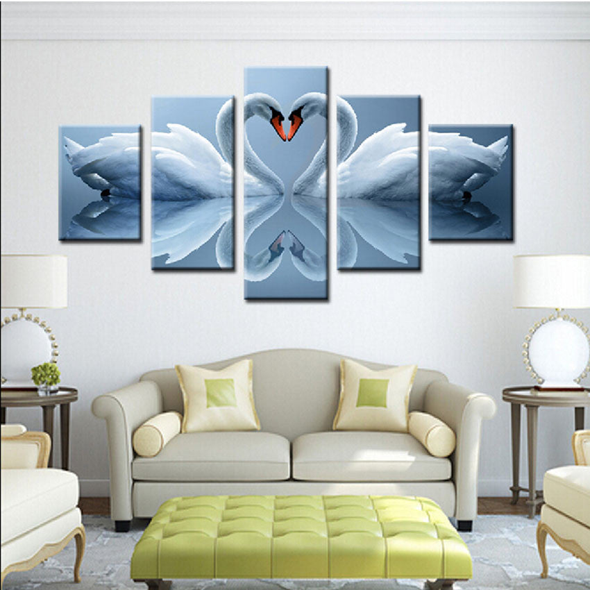 Love Swan Wall Pictures For Living Room Wall Animal 5 Panel Canvas Painting Decorative Art tableau decoration murale