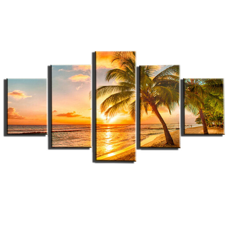 5 Piece Modern Picture Canvas Printings Sunset Seascape Beach Canvas Print Wall Canvas Art For Living Room Decor Unframed
