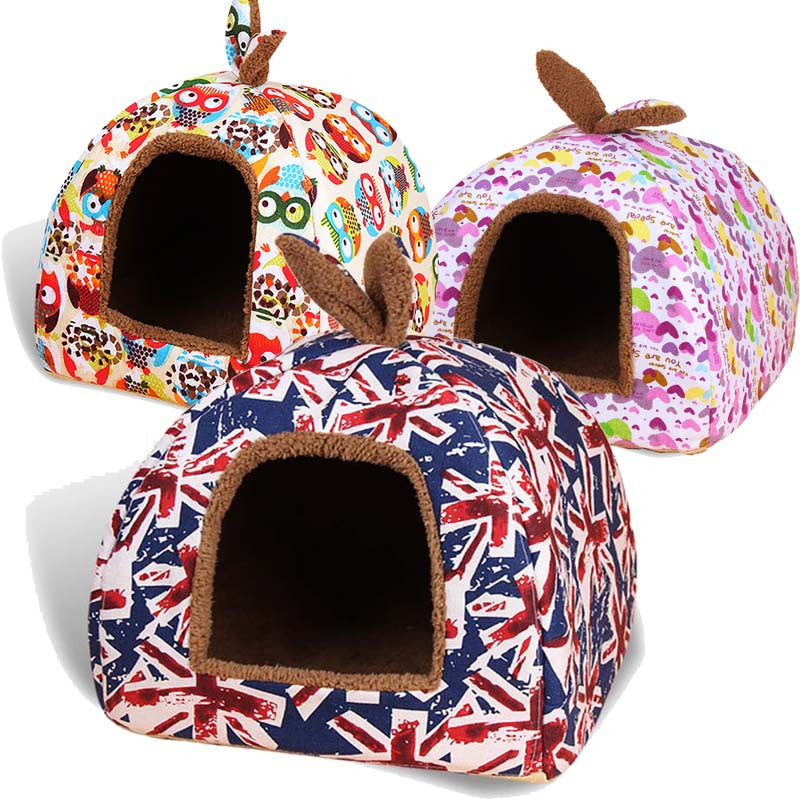 Hot Fleece Soft Pet Yurt Home Dog Bed Puppy Dog Kennel Pet Bed House For Dog Cat Small Animals Home Dog House With Mat Chihuahua