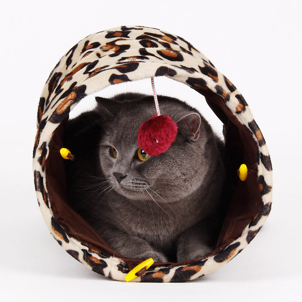 Pet Tunnel with Ball Cat Play Tunnel Leopard Color Funny  Cat Long Tunnel Kitten Play Toy Collapsible Bulk Cat Toys PlayTunnel