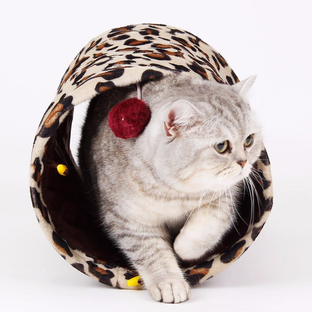 Pet Tunnel with Ball Cat Play Tunnel Leopard Color Funny  Cat Long Tunnel Kitten Play Toy Collapsible Bulk Cat Toys PlayTunnel