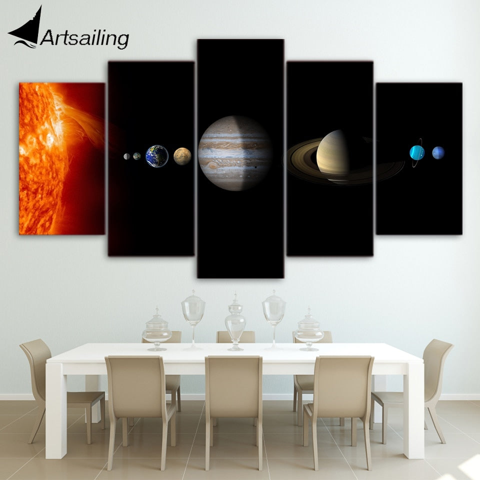 HD Printed 5 Piece Canvas Art Solar System Space Fantasy Planet Modern Canvas Painting Wall Pictures for Living Room ny-7456C