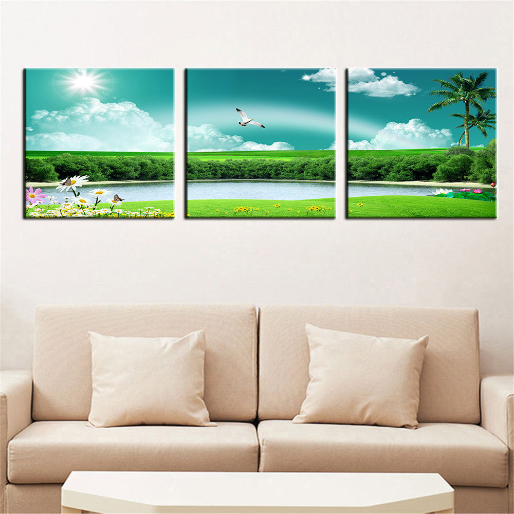 Free Shipping Oil Painting Canvas Wall Art Picture Landscape Forest Lake Canvas Painting Modern Living Room Decorative