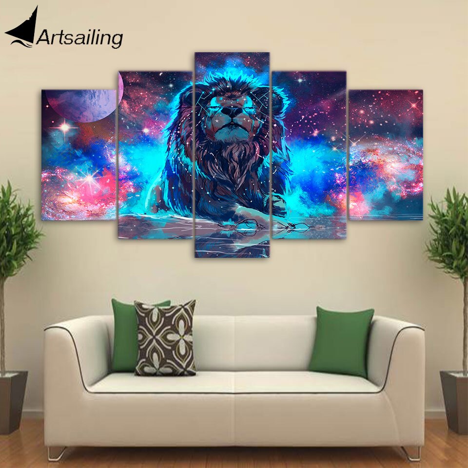 5 piece canvas art leo Nebula Lion Painting