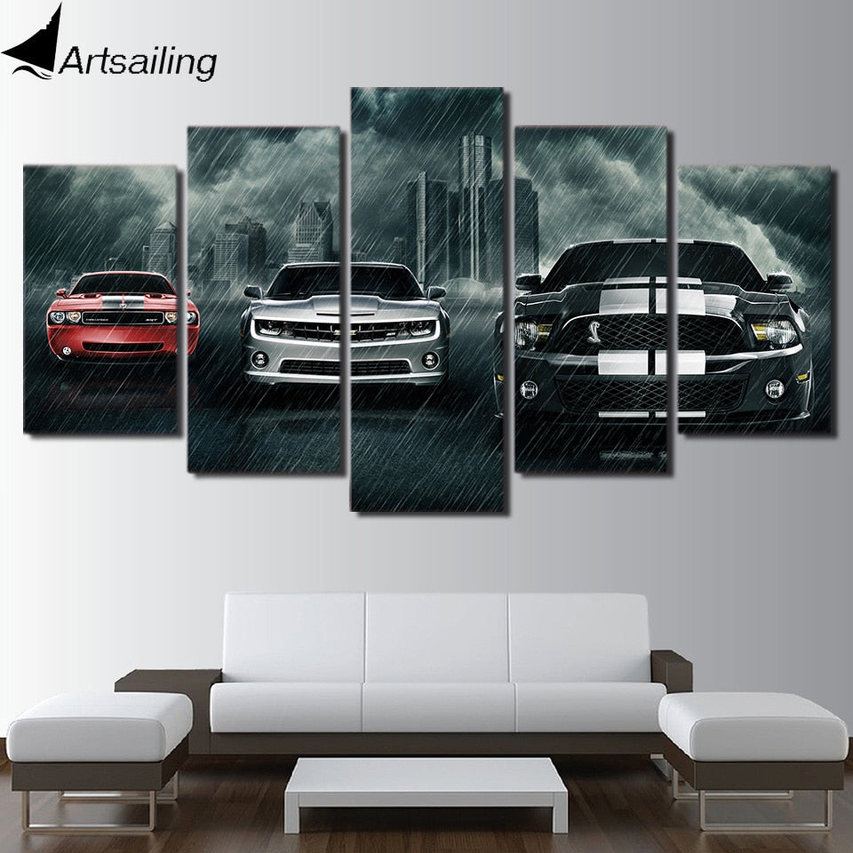 5 Piece Canvas Art Muscle Cars Painting Wall Pictures for Living Room Modern Wall Art Canvas Free Shipping NY-5809
