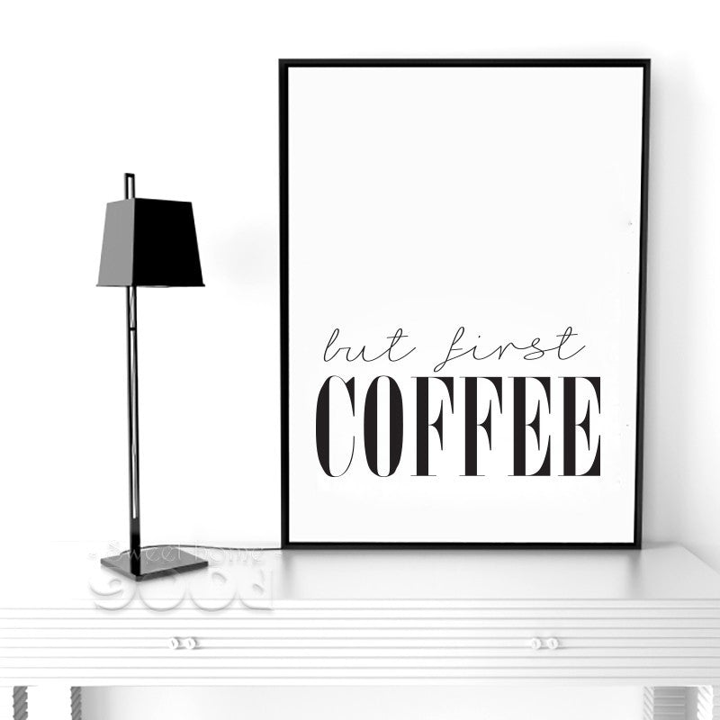 But First Coffee Quote Canvas Art Print Poster, Simple Style Wall Pictures for Home Decoration, Wall Decor YE137
