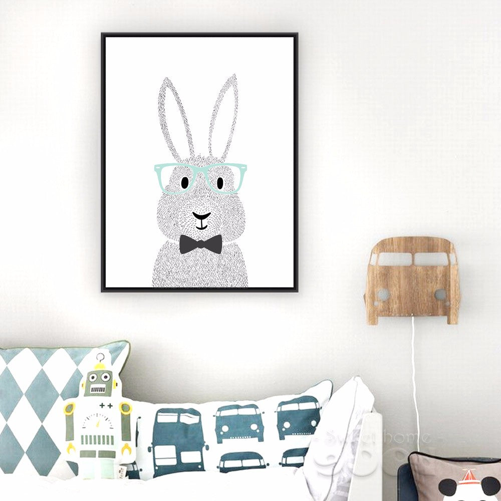 Cartoon Rabbit Canvas Art Print Painting Poster, Wall Picture for Children Room Decoration, Wall Decor CM017