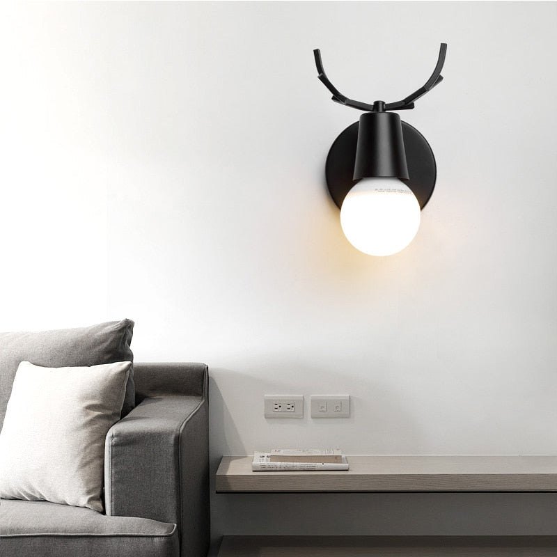 Nordic Modern Deer Antlers LED Wall Light  Black White Solid Wood Novelty Animal Wall Lamp Home Fixtures for Bedroom Living Room