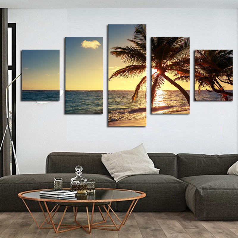 Unframed 5 Piece Beach coconut tree Modern Home Wall Decor Canvas Picture Art HD Print Painting On Canvas Artworks