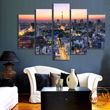 Load image into Gallery viewer, 5 Panel Wall Art Japan Tokyo Tower City Landscape Painting Canvas Prints Artwork Picture for Living Room Unframed
