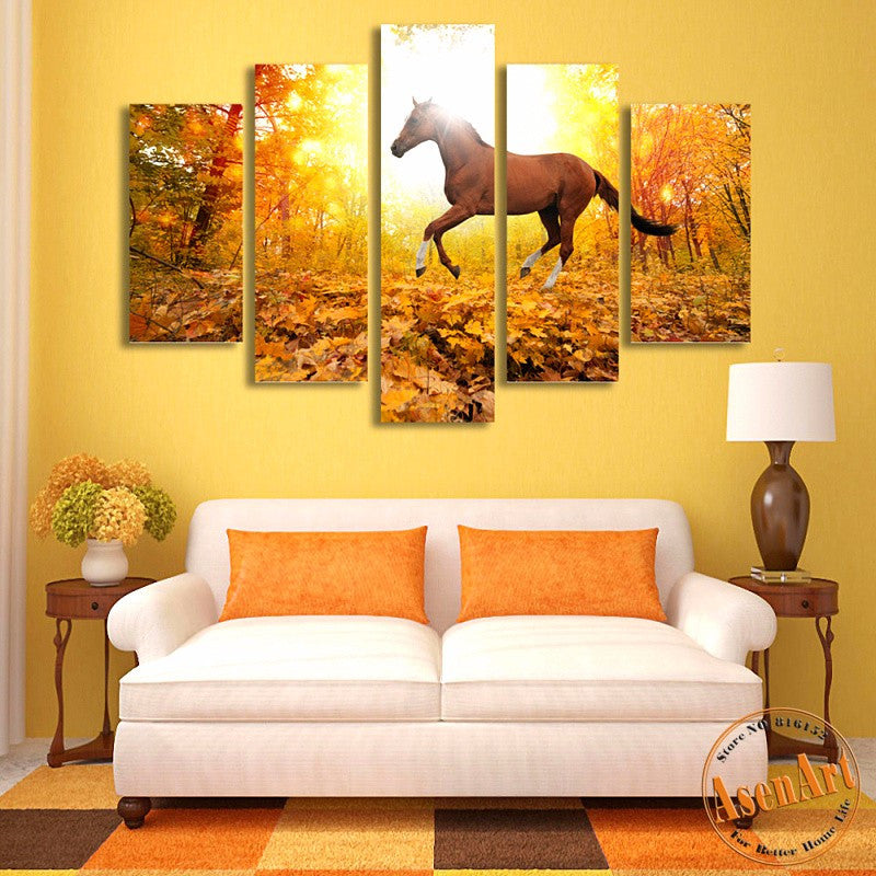 5 Piece Wall Art Sunset Landscape Forest Horse Paintings Pictures for Living Room Modern Home Decor Canvas Prints Unframed