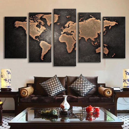 5 Pcs/Set Modern Abstract Wall Art Painting World Map Canvas Painting for Living Room HomeDecor Picture