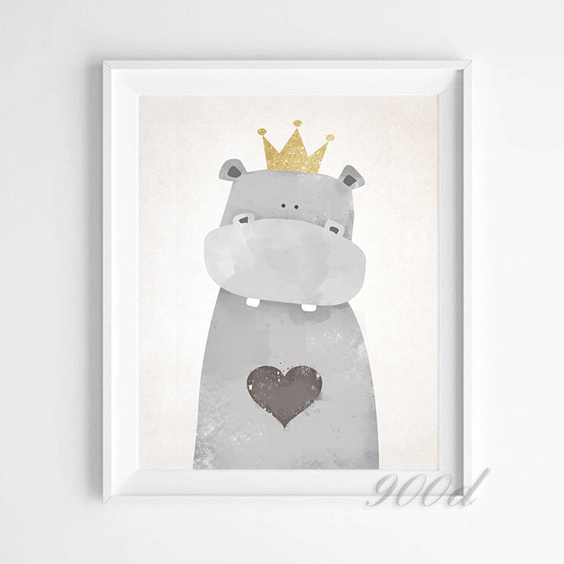 Cartoon Cute Hippo Canvas Art Print Painting Poster,  Wall Picture for Home Decoration, Wall Decor FA400-1