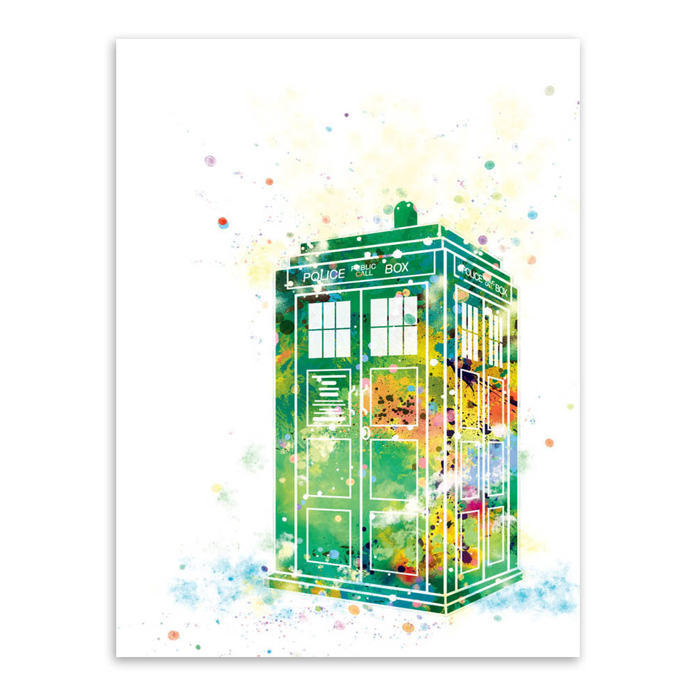 Original Watercolor Modern Dr Who London Telephone Booth A4 Art Prints Poster Abstract Wall Pictures Canvas Painting Home Decor