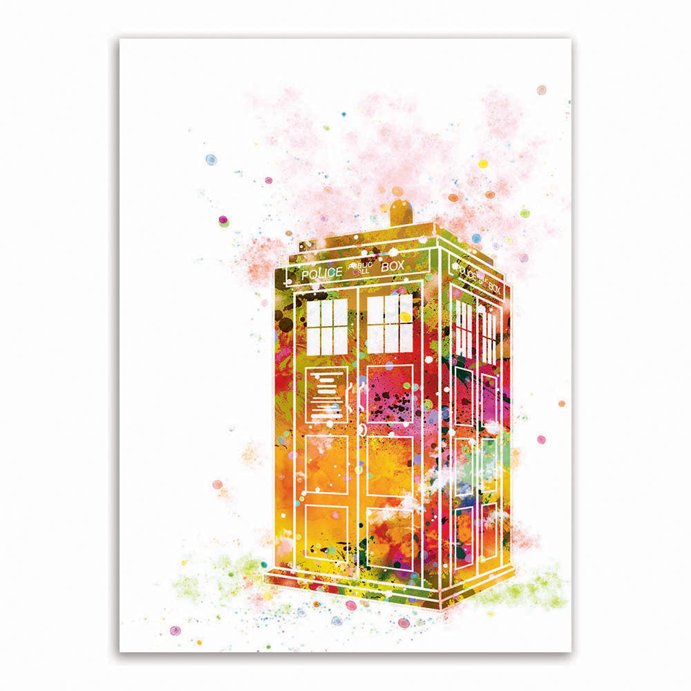 Original Watercolor Modern Dr Who London Telephone Booth A4 Art Prints Poster Abstract Wall Pictures Canvas Painting Home Decor