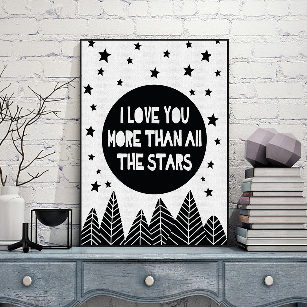 Modern Nordic Black White Minimalist Typography Star Love Quotes Art Print Poster Wall Picture Canvas Painting Living Room Decor