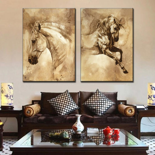 2 Pcs/Set Modern European Oil Painting Horse On Canvas Wall Art Picture  Wall Pictures for Living Room Modern Wall Painting