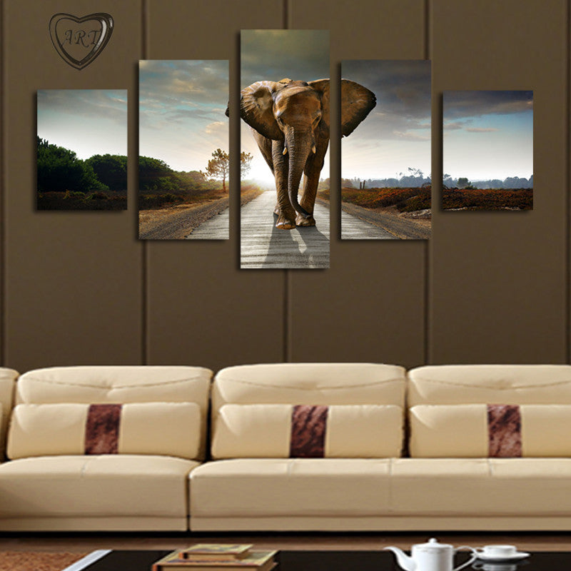 5 Pcs(No Frame) Elephant Painting Canvas Wall Art Picture Home Decoration Living Room Canvas Print Modern Painting-Large Canvas