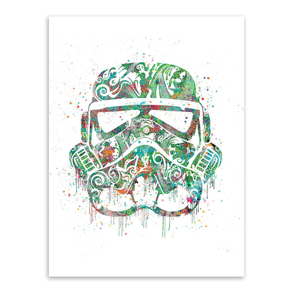 Original Watercolor Star Wars Helmet Mask Darth Vader Pop Movie Art Print Poster Abstract Wall Picture Canvas Painting Home Deco