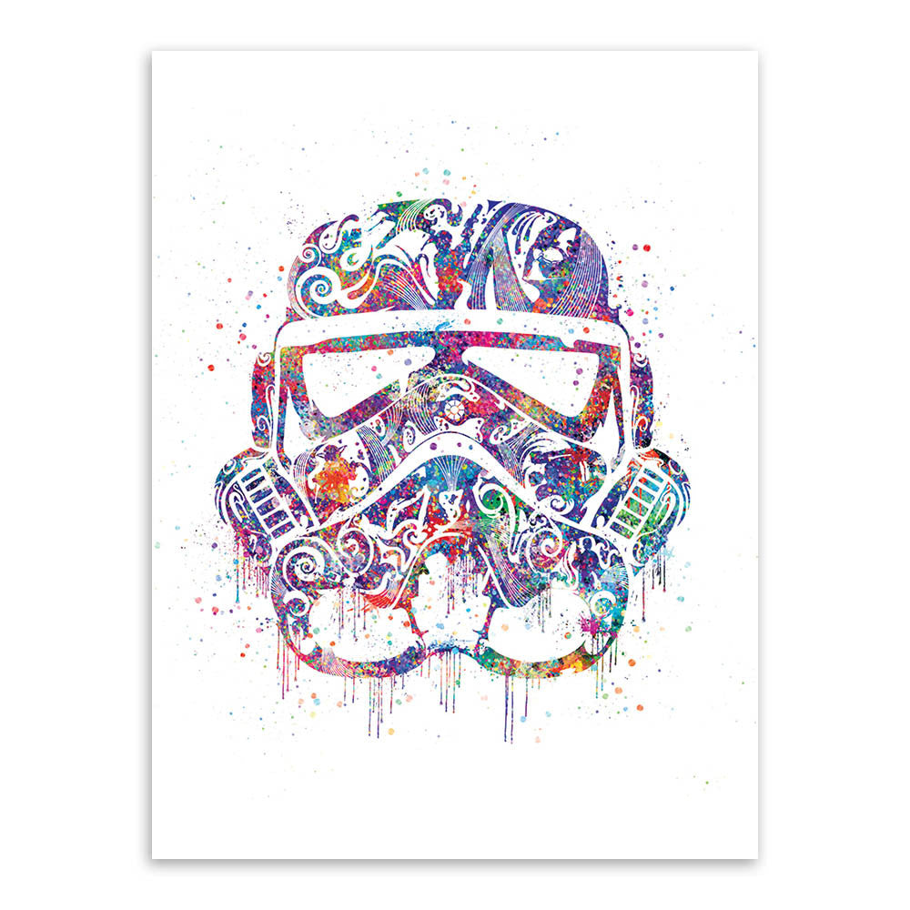 Original Watercolor Star Wars Helmet Mask Darth Vader Pop Movie Art Print Poster Abstract Wall Picture Canvas Painting Home Deco