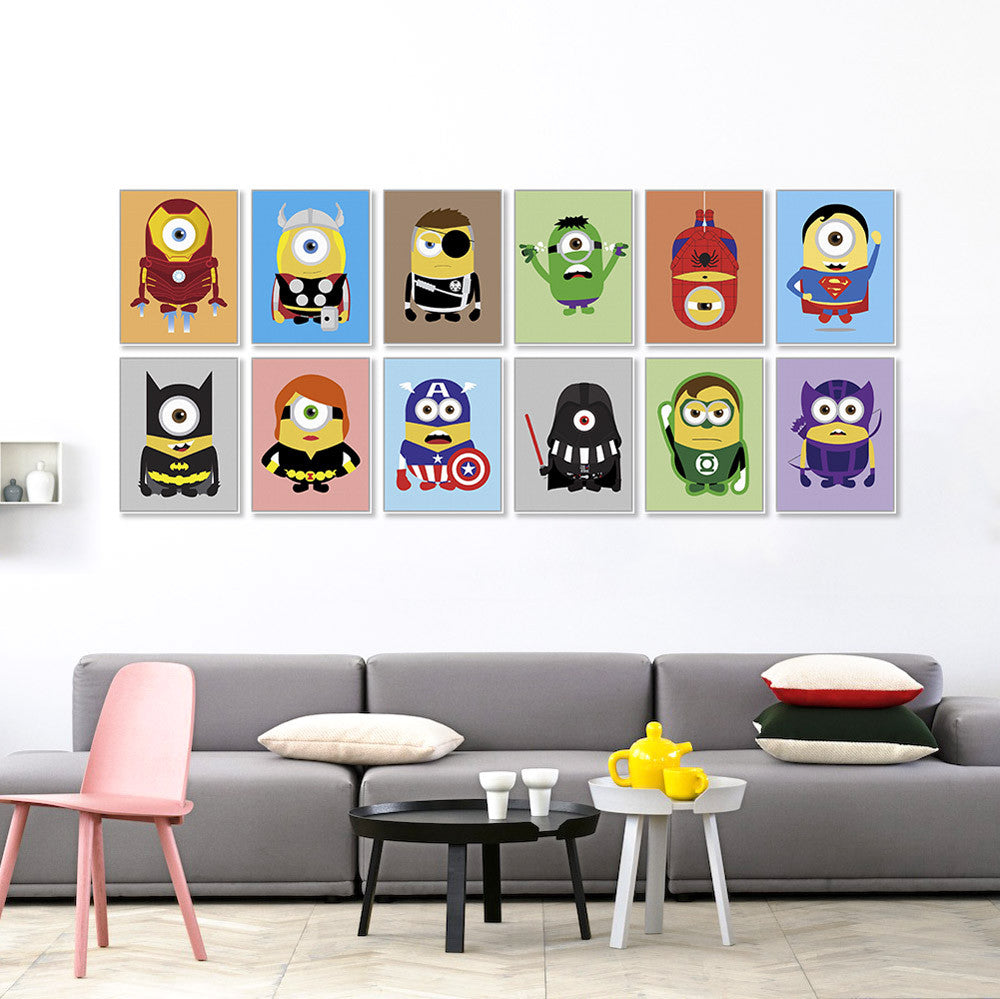 Minions Superheros Avengers Batman Funny Pop Anime Movie A4 Art Print Poster Kawaii Wall Picture Canvas Painting Kids Room Decor