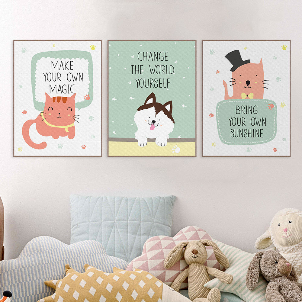 Modern Kawaii Animals Pet Cat Lion Quotes Canvas A4 Art Print Poster Nursery Wall Picture Kids Baby Room Decor Painting No Frame
