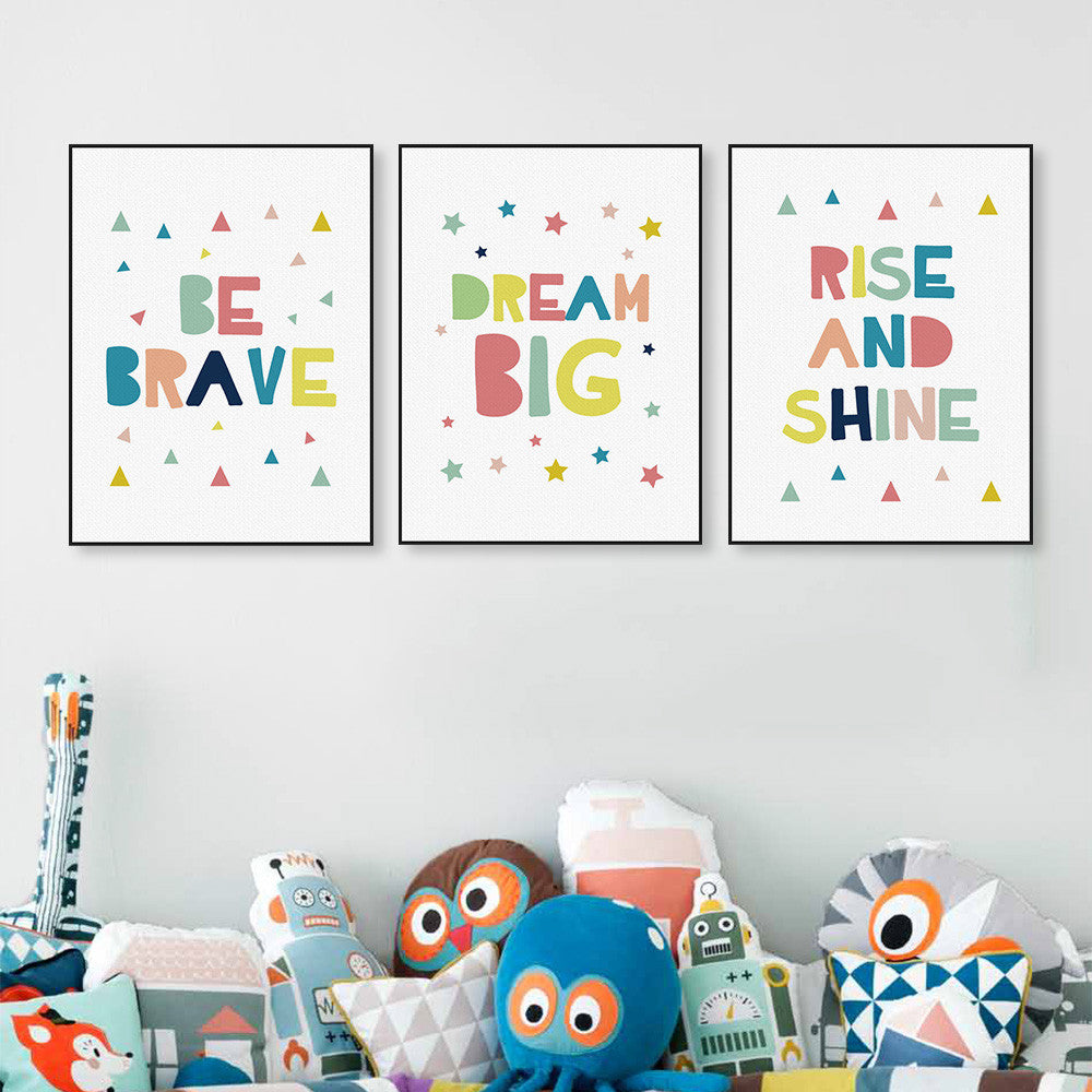 Kawaii Minimalist Colorful Dream Brave Quotes A4 Big Canvas Art Print Poster Wall Picture No Frame Kids Baby Room Decor Painting