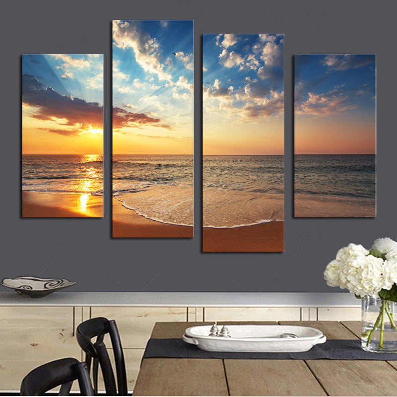 4 Pcs (No Frame) HD Sunset Seaview Wall Art Picture Home Decoration Living Room Canvas Print Painting Wall picture