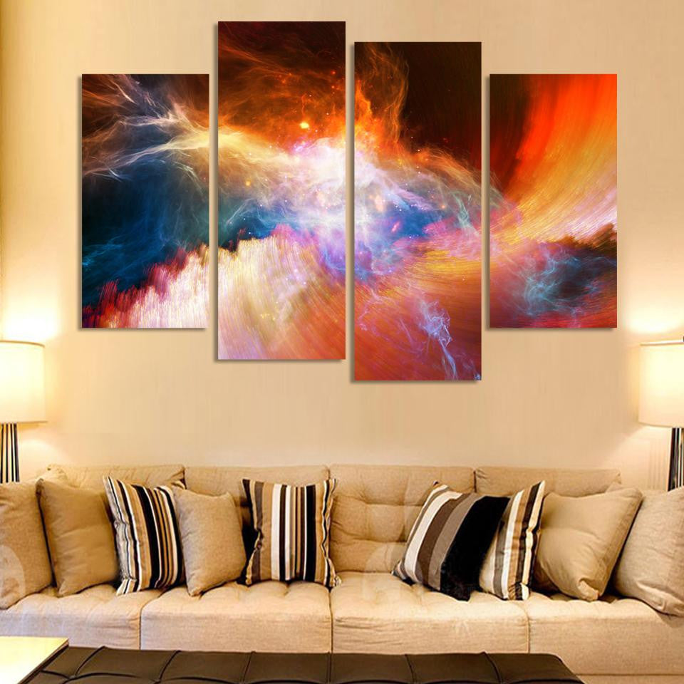 Free shipping 4 piece large canvas art cheap modern abstract Purple pictures oil painting landscape wall decor