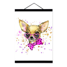 Load image into Gallery viewer, Dog Watercolor Fashion Animal Portrait Pink Wooden Framed Canvas Painting Wall Art Print Picture Poster Children Room Home Decor
