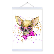 Load image into Gallery viewer, Dog Watercolor Fashion Animal Portrait Pink Wooden Framed Canvas Painting Wall Art Print Picture Poster Children Room Home Decor
