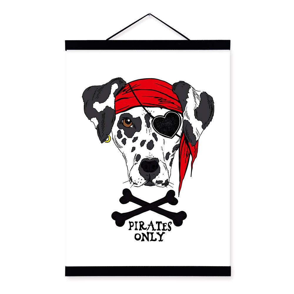 Modern Black White Pirate Anmial Dog A4 Wooden Framed Canvas Painting Wall Art Prints Picture Poster Hanger Kids Room Decoration