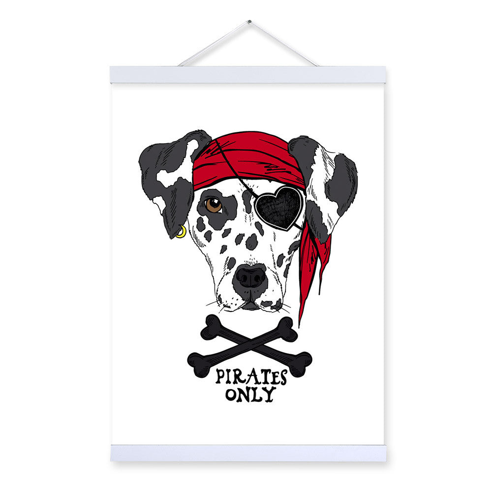 Modern Black White Pirate Anmial Dog A4 Wooden Framed Canvas Painting Wall Art Prints Picture Poster Hanger Kids Room Decoration