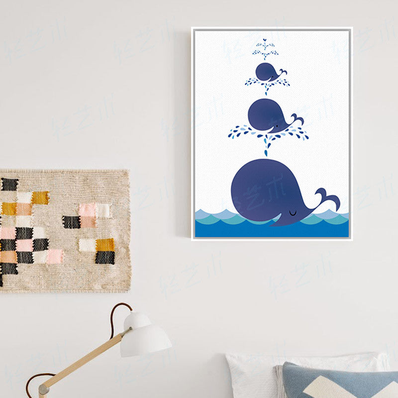 Minimalist Modern Animals Kawaii Whale Family Canvas Big Art Print Poster Nuesery Wall Picture Kids Room Decor Painting No Frame