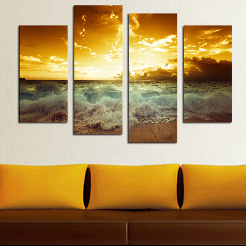 4 Pcs(No Frame) High Quality Hot Sell The Family Decorates Sea wave Print in the Oil Painting On  Canvas Wall Art Picture Gift