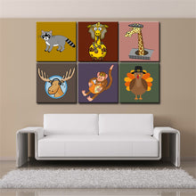 Load image into Gallery viewer, Fashion wall art Canvas painting Oil Painting 6 pieces/set Modern cartoon animals wall pictures kids room wall decor No Frame
