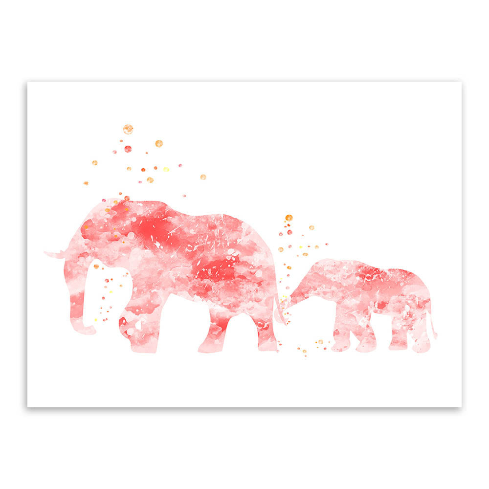 Original Watercolor Elephant Family Poster Prints Abstract Animal Picture Home Wall Art Decoration Canvas Painting No Frame Gift