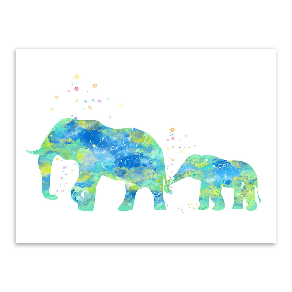 Original Watercolor Elephant Family Poster Prints Abstract Animal Picture Home Wall Art Decoration Canvas Painting No Frame Gift