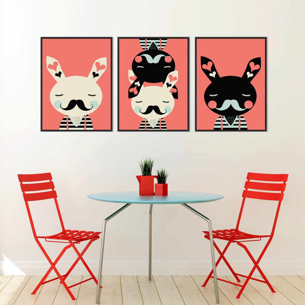 Abstract Rabbit Black White Red Modern Kawaii Canvas Art Print Poster Nursery Wall Picture Kids Room Decor Painting No Frame