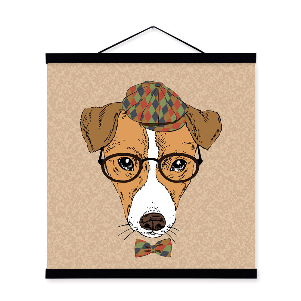 Dog Head Gentleman Animal Portrait Hipster A4 Wooden Framed Canvas Painting Wall Art Print Picture Poster Scroll Room Home Decor