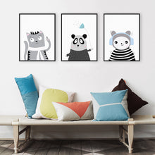 Load image into Gallery viewer, Triptych Black White Kawaii Animals Panda Cat A4 Art Prints Poster Nursery Wall Picture Canvas Painting Kids Room Decor No Frame
