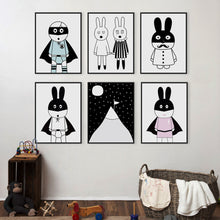 Load image into Gallery viewer, Minimalist Nordic Black White Kawaii Animals A4 Art Prints Poster Nursery Wall Picture Canvas Painting Kids Room Decor No Frame
