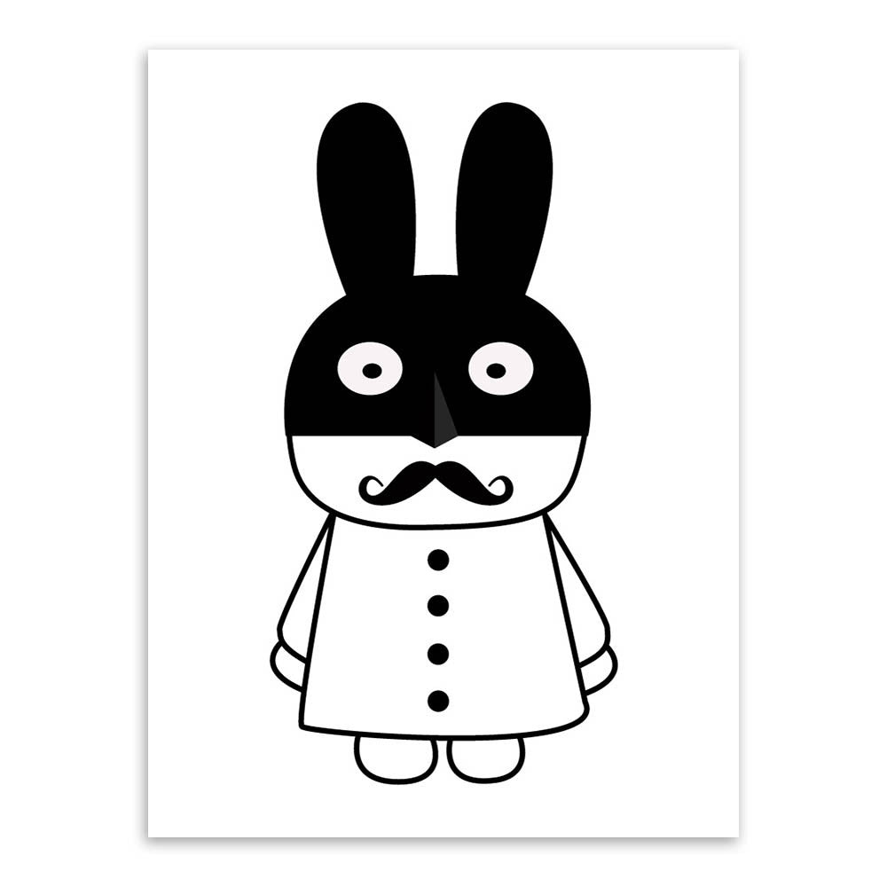 Minimalist Nordic Black White Kawaii Animals A4 Art Prints Poster Nursery Wall Picture Canvas Painting Kids Room Decor No Frame