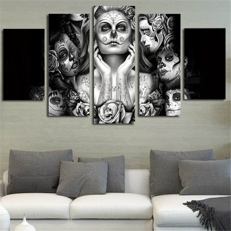 2016 Wall Art Day Of The Dead Face Painting On Canvas Pictures Modular Modern Paintings Prints Room Decora For Living Room