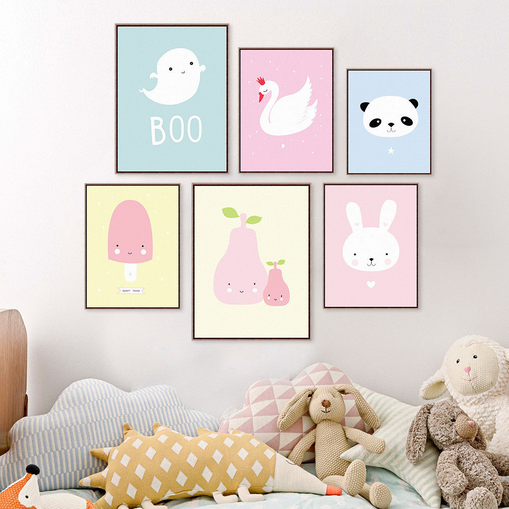 Kawaii Animals Art Print Poster Modern Nordic Mini Cute Nursery Wall Pictures Kids Baby Room Home Decor Canvas Painting No Frame
