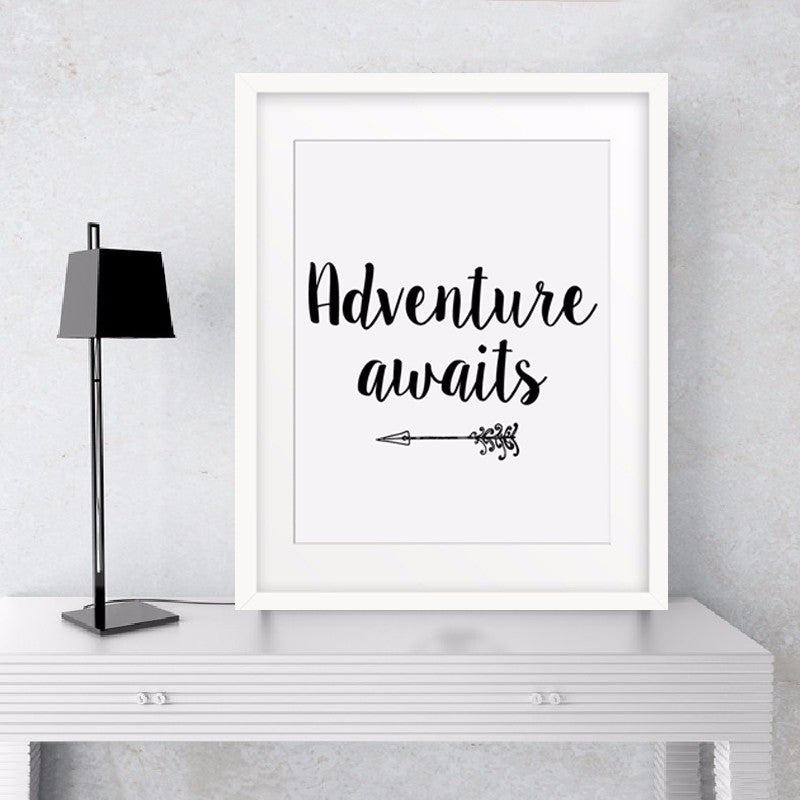 Adventure Awaits Printable Art, Arrow Print, Motivational Quote Canvas Art Poster By Numbers Wall Pictures Home Decor No Frame