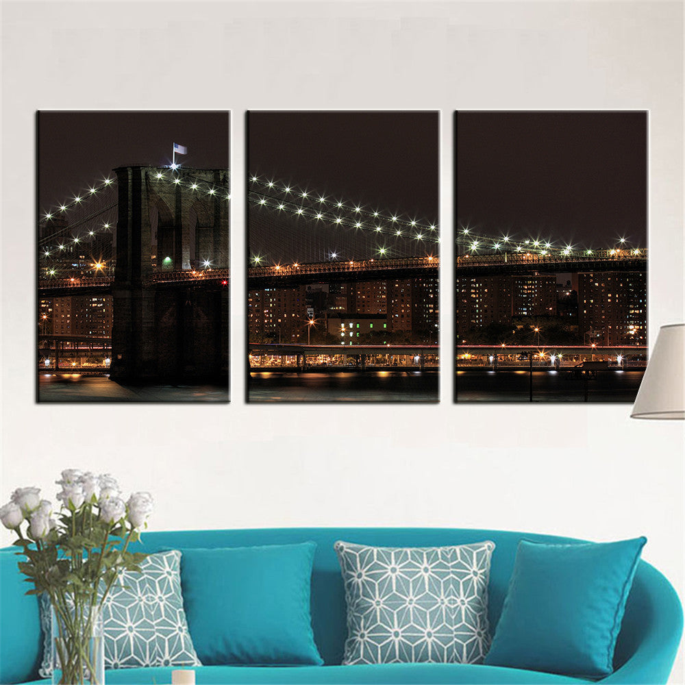 Home Decor Canvas Painting Modern City Bridge Landscape Decorative Paintings Abstract Wall Pictures 3 Panel Wall Art No Frame