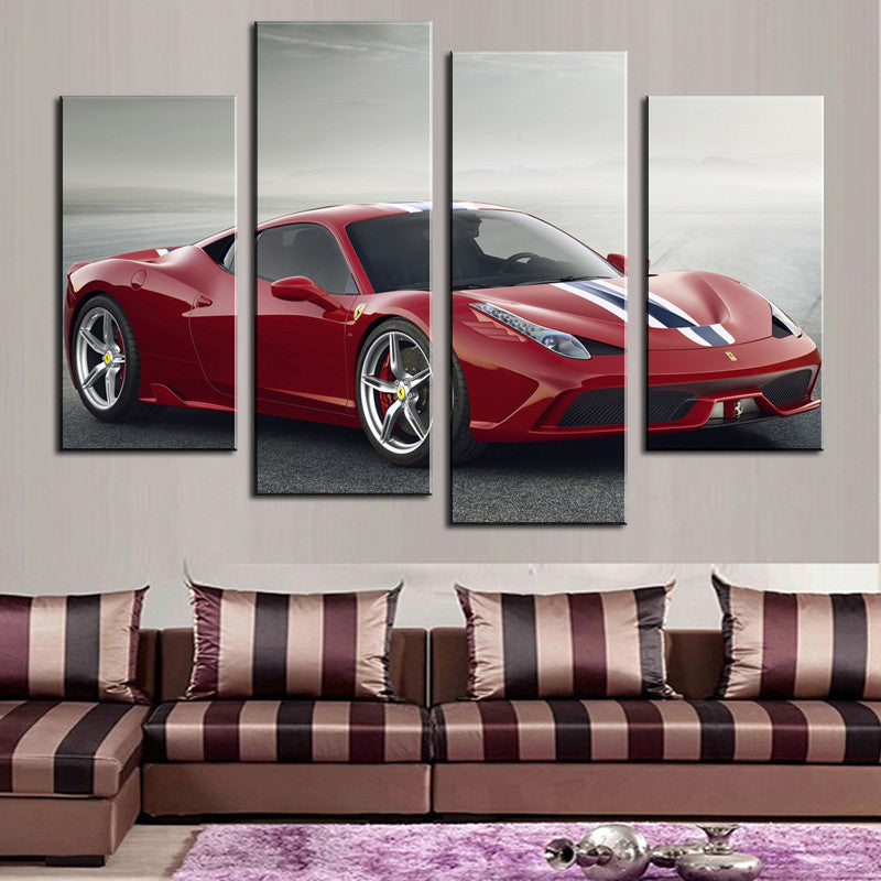4 Pcs(No Frame) Red  Sports Car Wall Art Picture Home Decoration Living Room Canvas Print Painting Wall picture on canvas