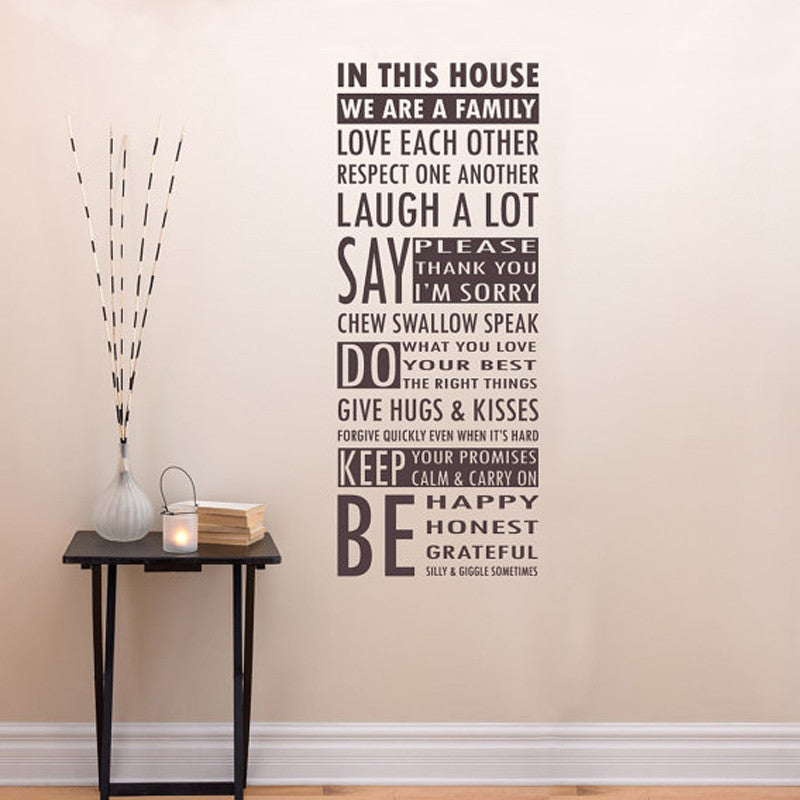 In This House We Are A Family Removable Vinyl Wall Art Words, family room entry way wall sticker words house rules values