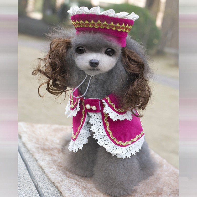 Quality Hot Sale Dog Costume Royal Princess Dog Clothes Pet Dresses Dog Trench with Curly Hair Hat Dog Party Cloth Supplies